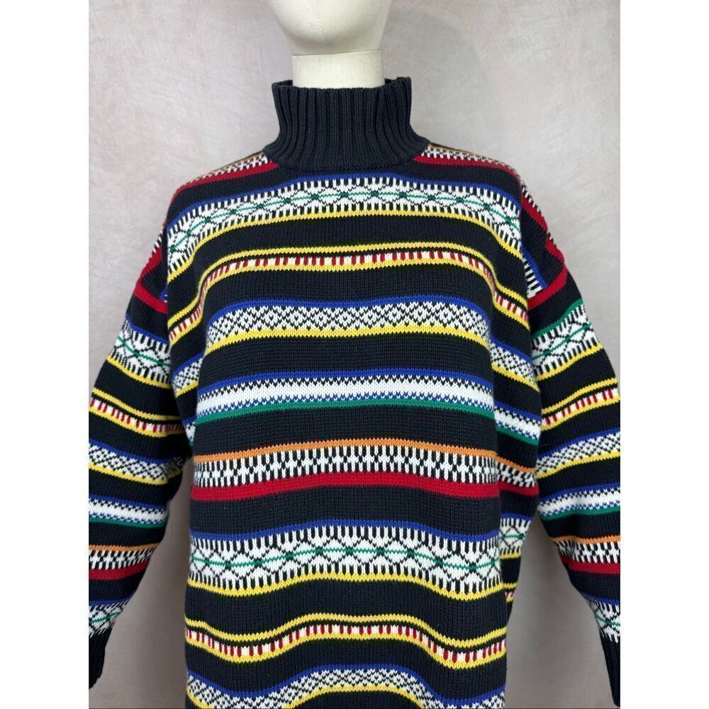 Vintage Striped Sweater 100% Cotton Size Medium 1980s - Picture 2 of 6
